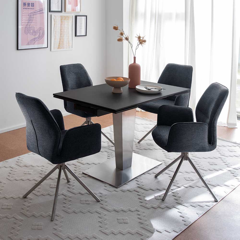 Polsterstuhl aus Chenille in Anthrazit - Makan (2er Set)