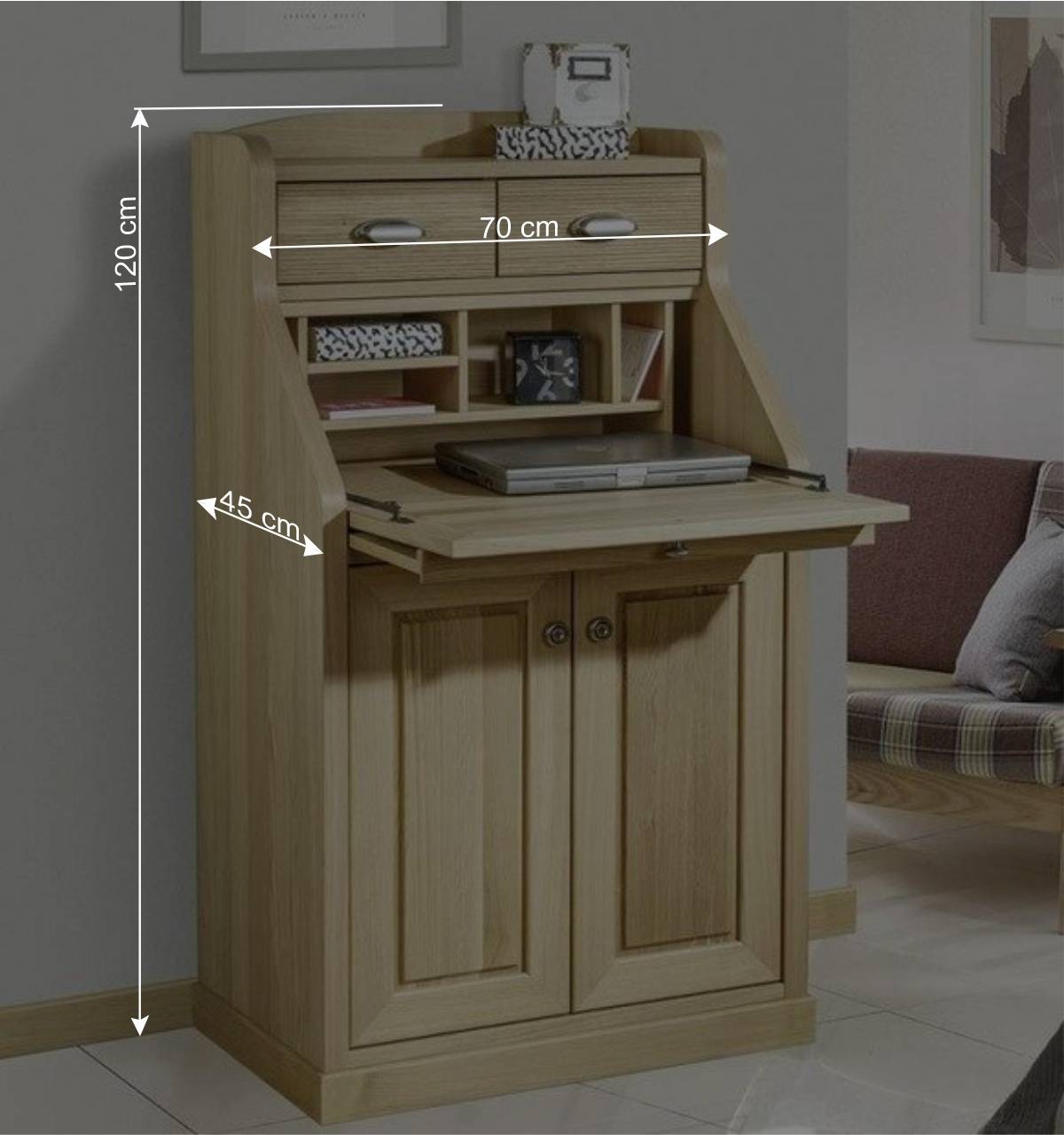Schrank mit Schreibklappe in Eichefarben - Matss