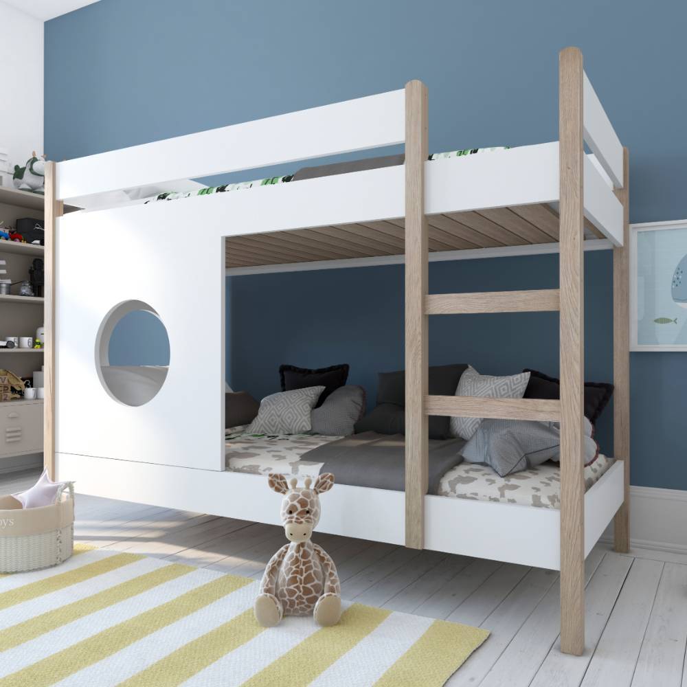 Modernes Etagenbett in Weiß und Pinie - Magura