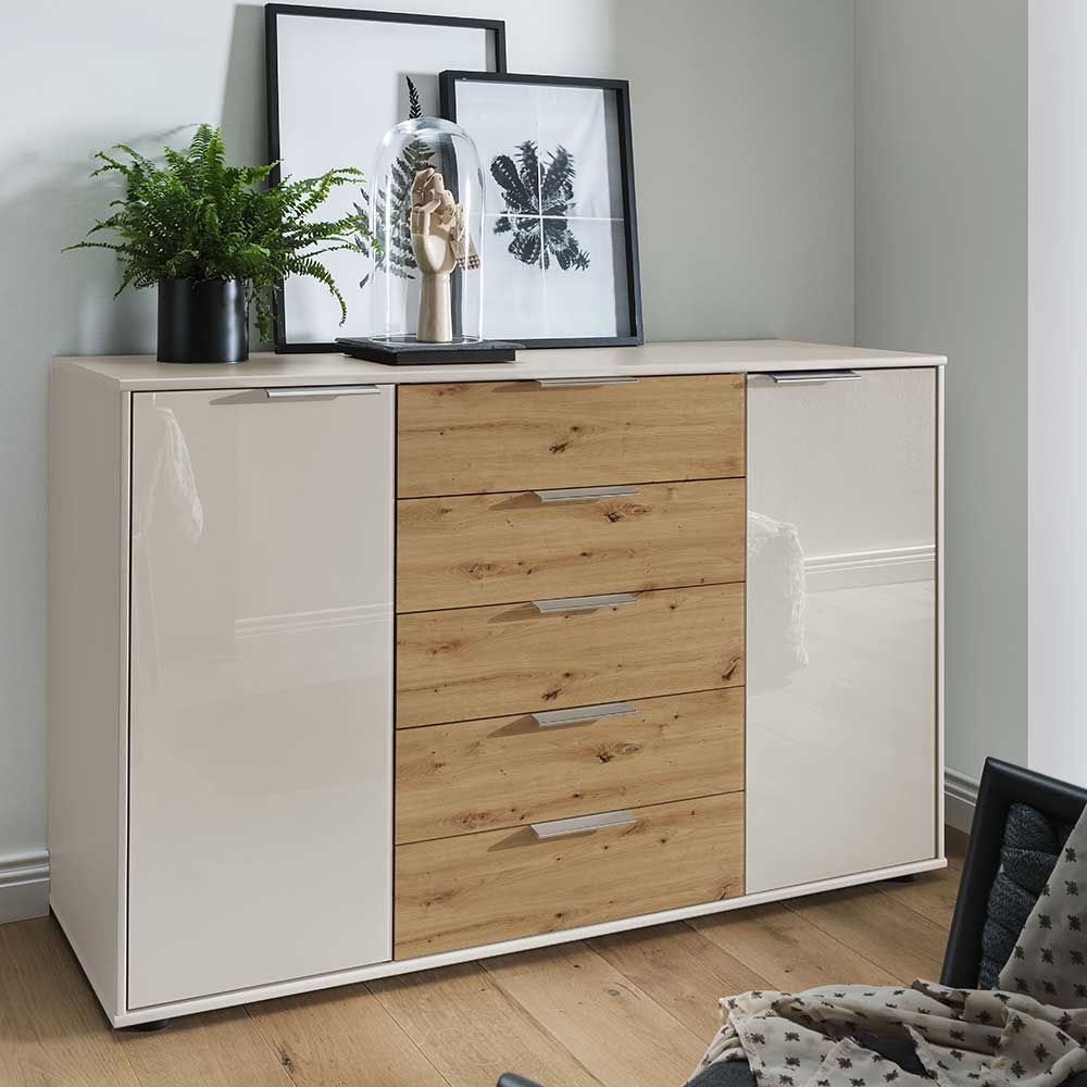 141x86x43 Kommode in Beige Glasfront - Levitanas