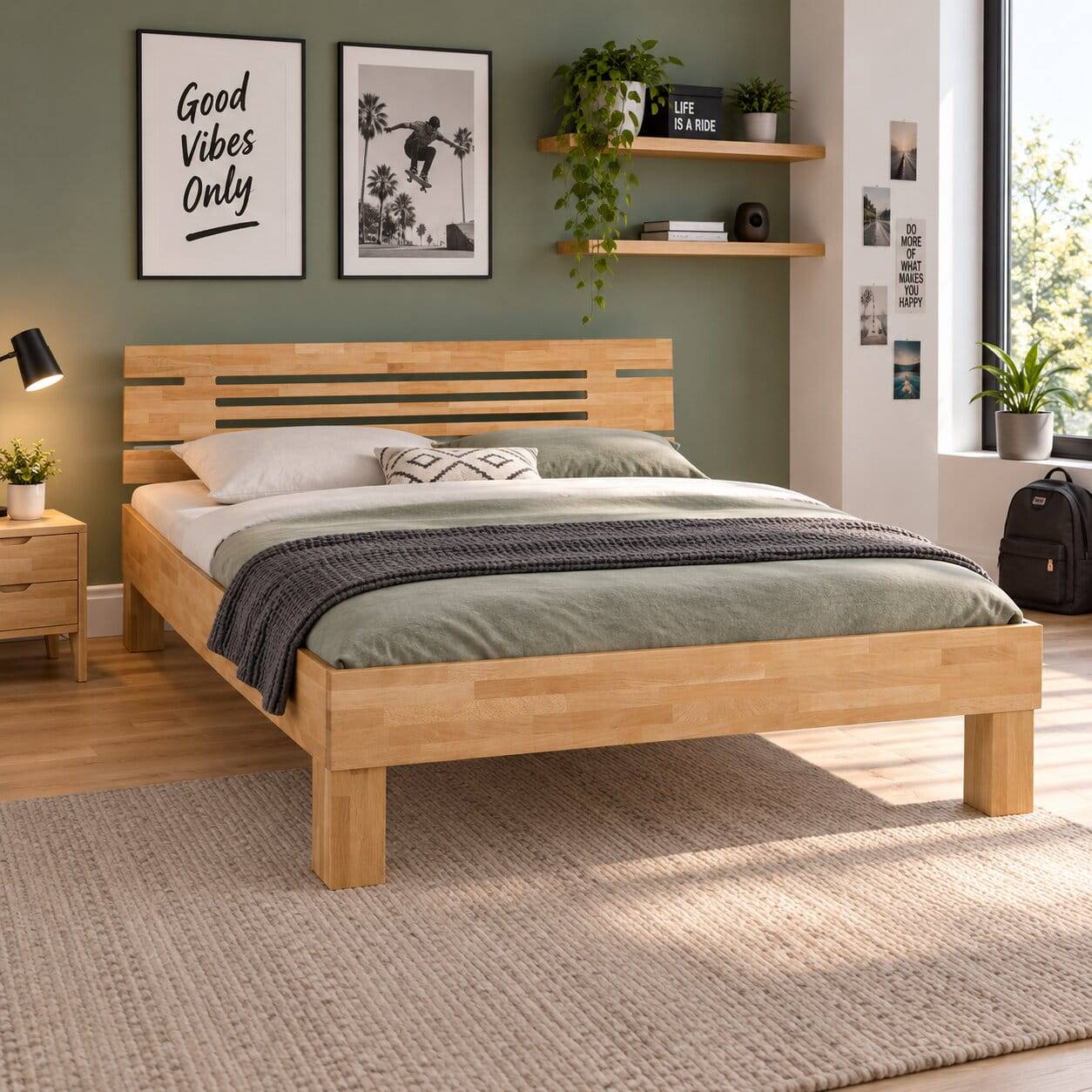 Modernes Buche Holzbett Pinatory mit Kopfteil
