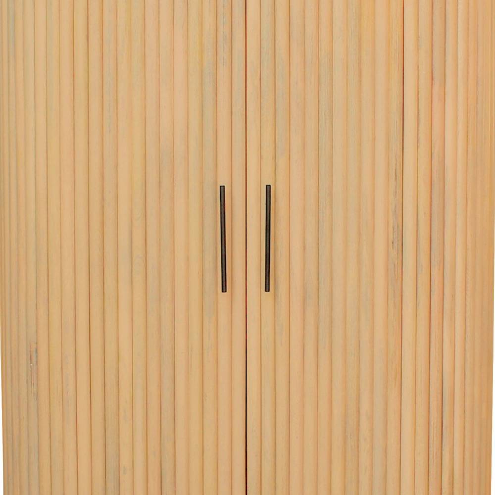 Mangoholz Schrankfront in Lamellenoptik mit zwei Türen und schwarzen Griffen – Dorian