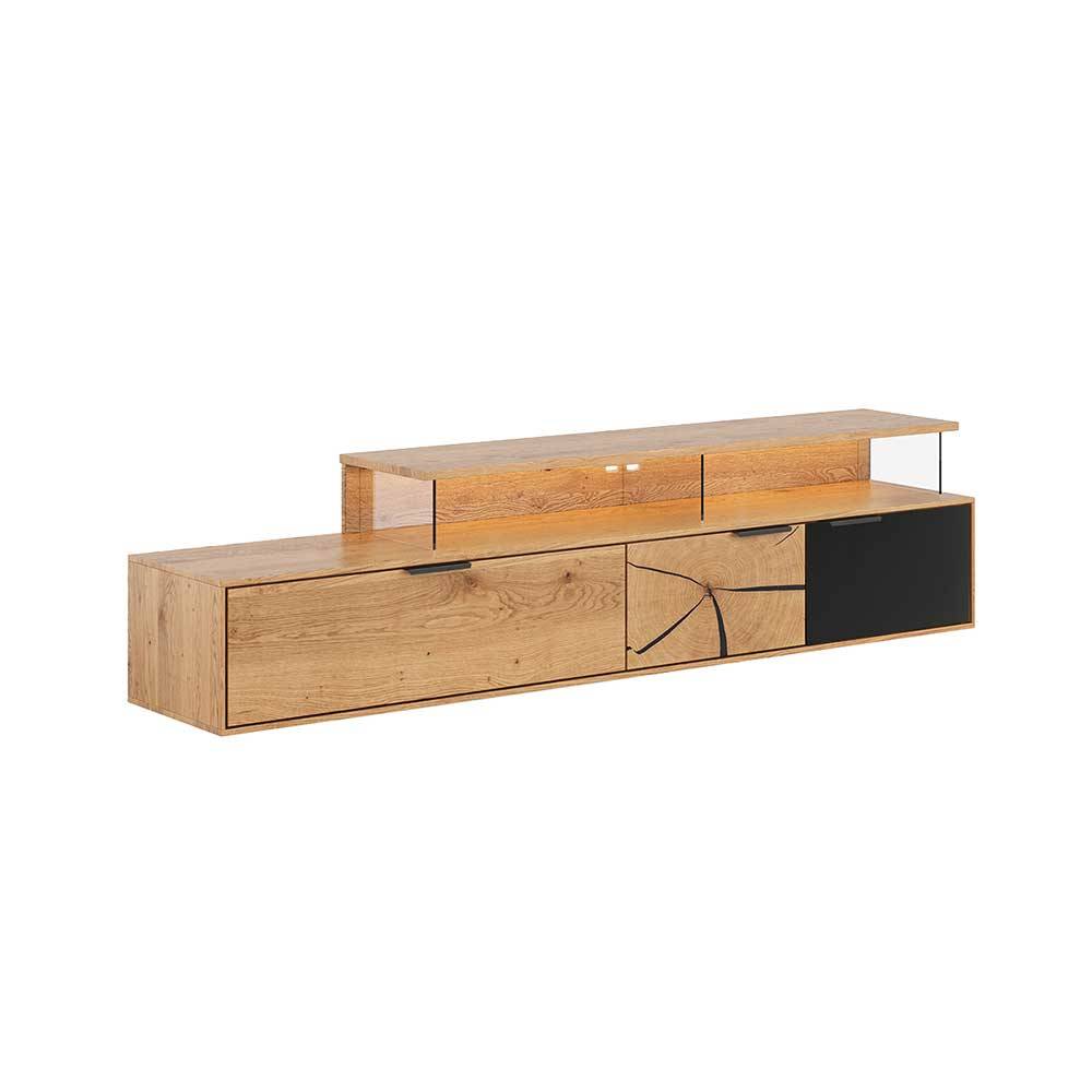 Design TV-Lowboard aus Eiche mit Glas - Masicuri