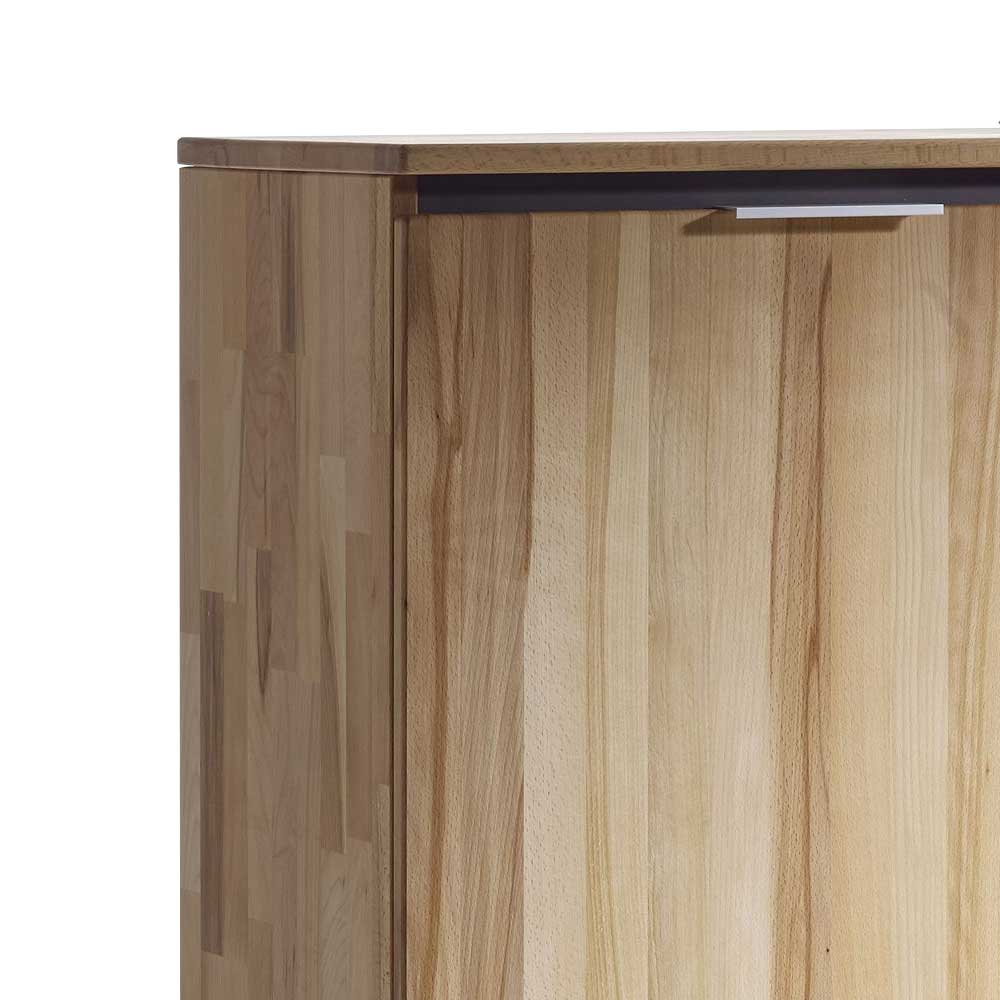 Garderobenschrank aus Kernbuche Massivholz mit sichtbarer Holzmaserung und Metallgriff – Leyrina