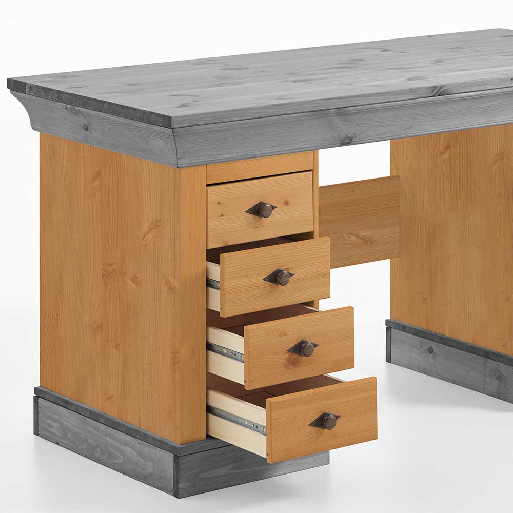144x66 Landhaus Holz-Schreibtisch zweifarbig - Eshelas