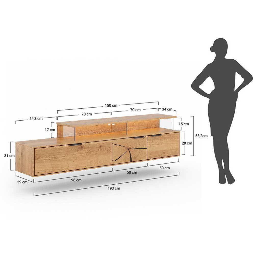 Eichenholz TV Board mit Hirnholz Applikation - Deruta