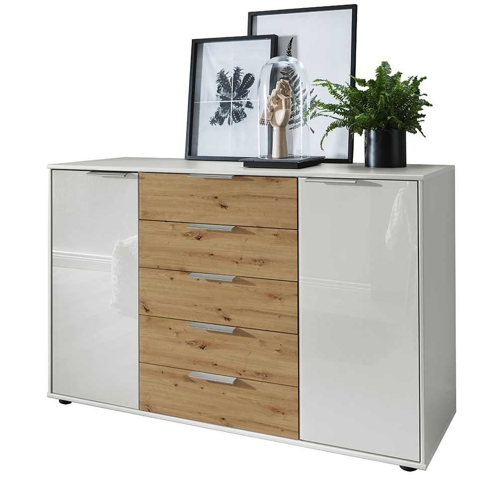 Wohnraum Kommode in Weiß Glas-Front - Ivany