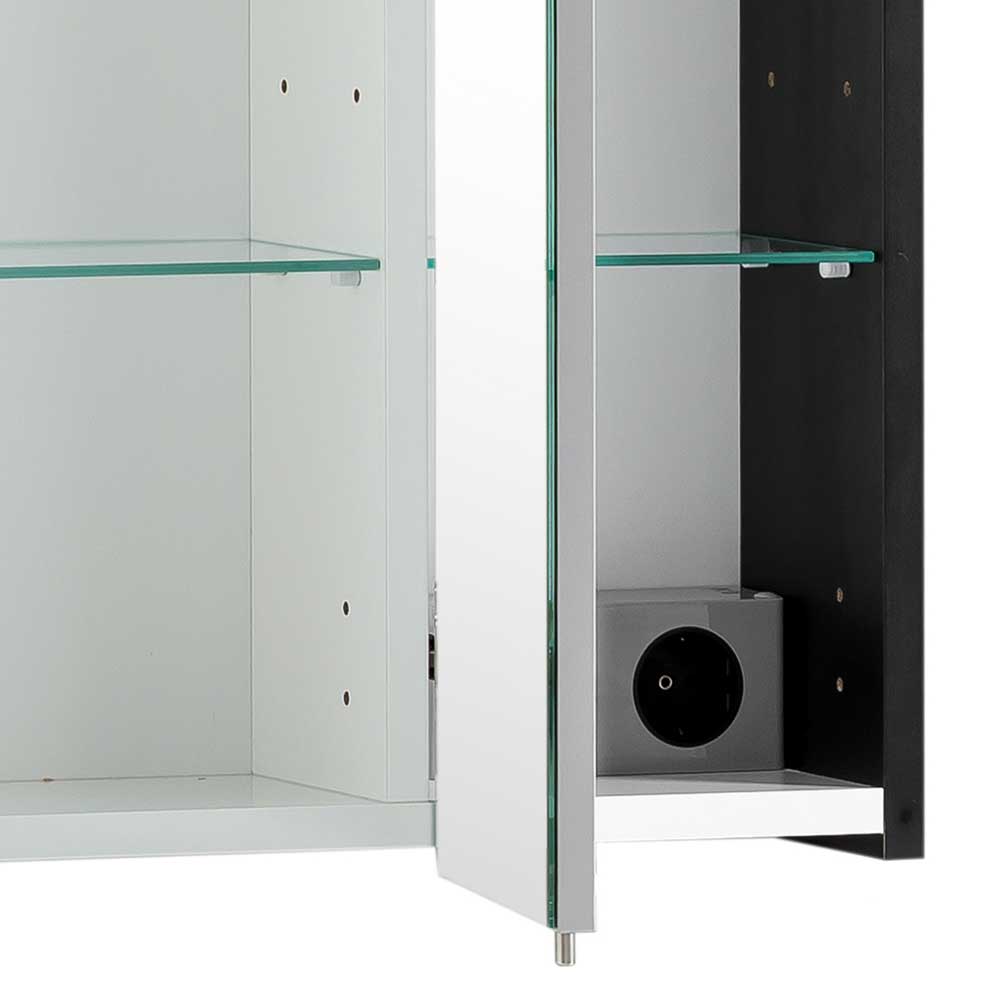 Schwarzer Bad-Spiegelschrank 3-türig - Riguna