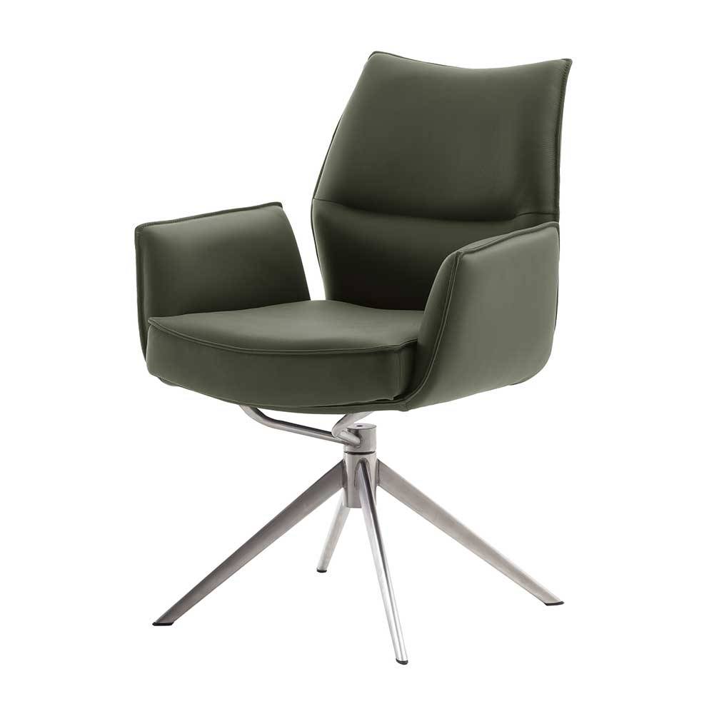Leder-Tischsessel in Oliv mit Federkern - Anguro (2er Set)