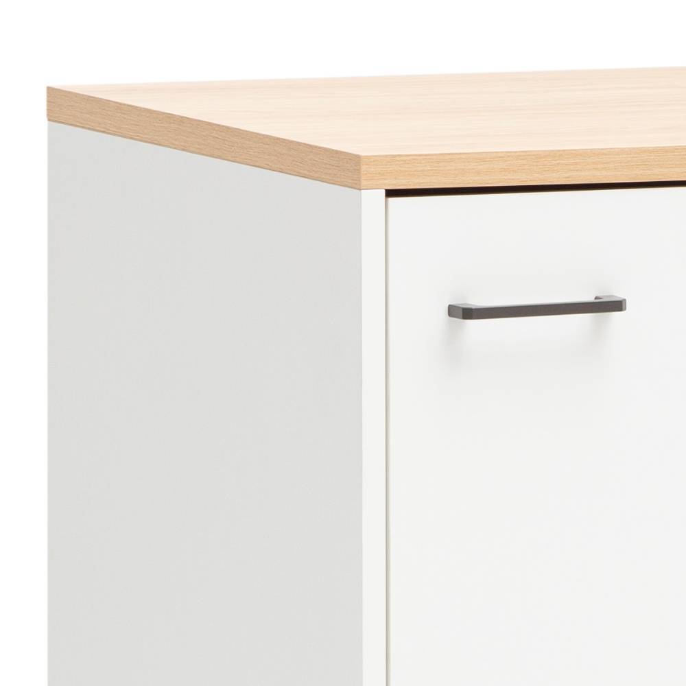 Moderner Mehrzweckschrank mit heller Holzplatte und mattweißer Tür mit Griff – Piava