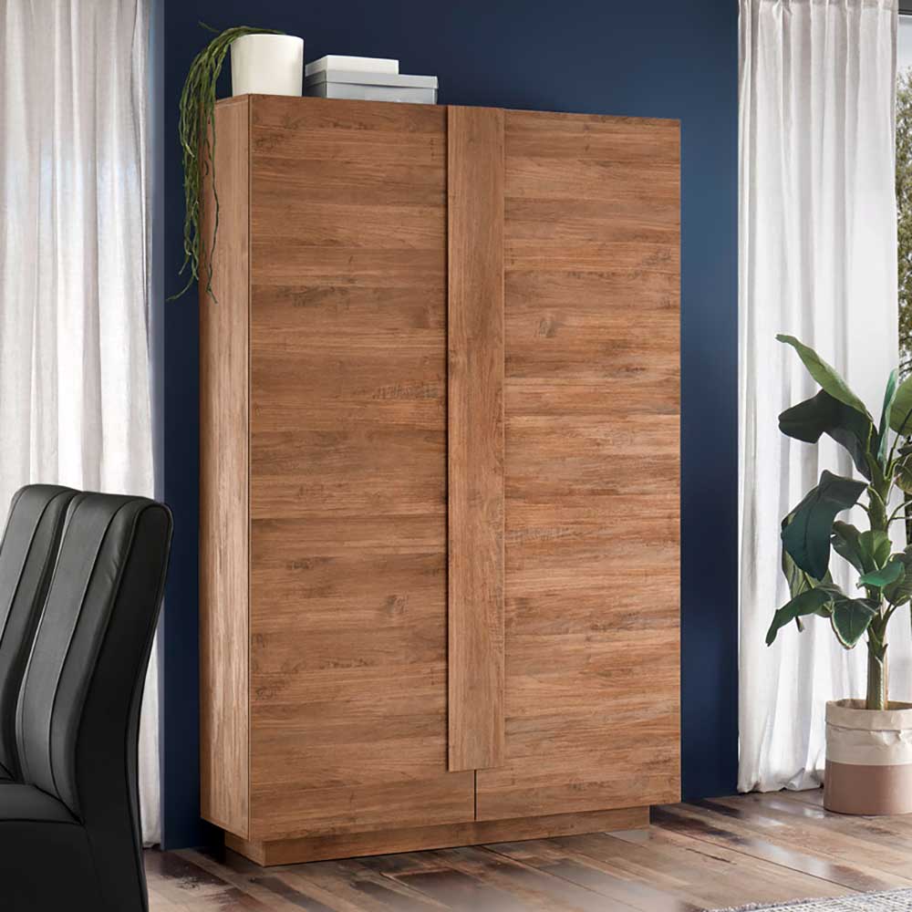 Geschlossener 2-türiger Wohnzimmerschrank in Natur mit vertikaler Holzleiste – Basento