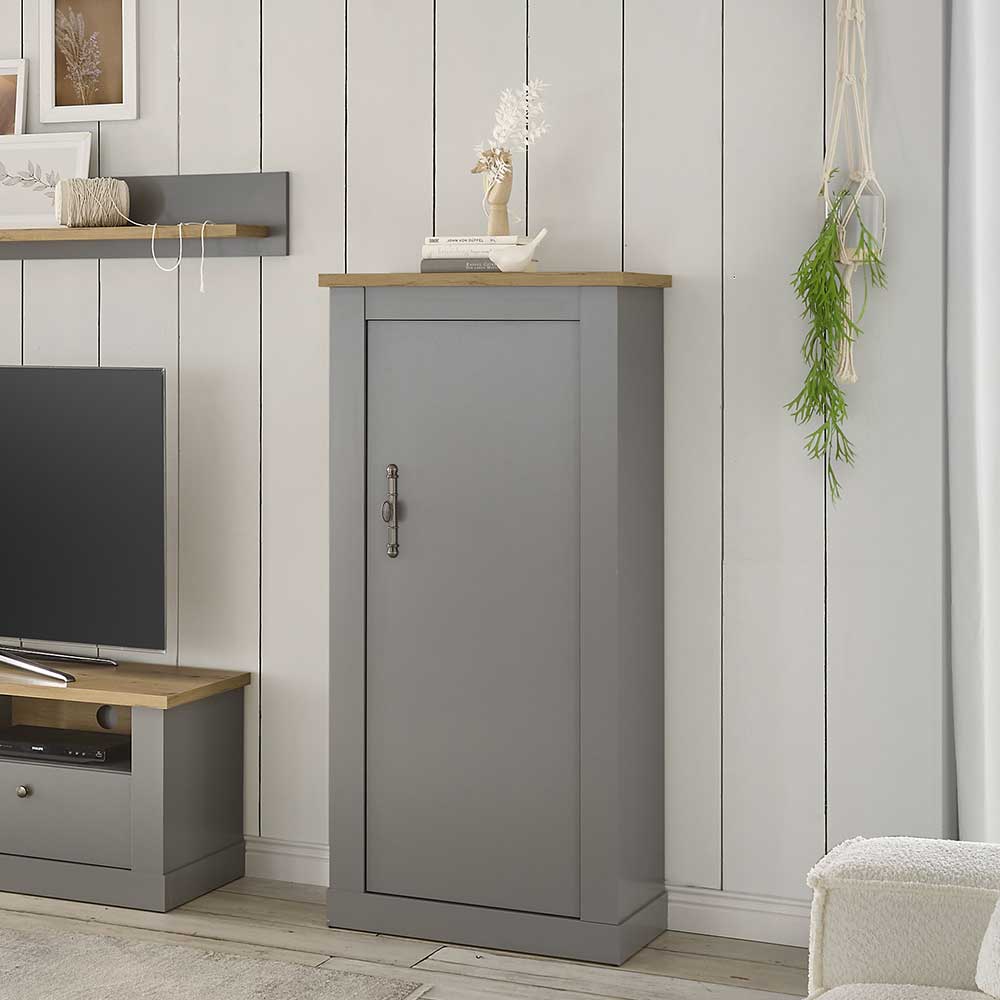 68x142x37 Landhaus Schrank in Lichtgrau & Eiche NB - Buleta
