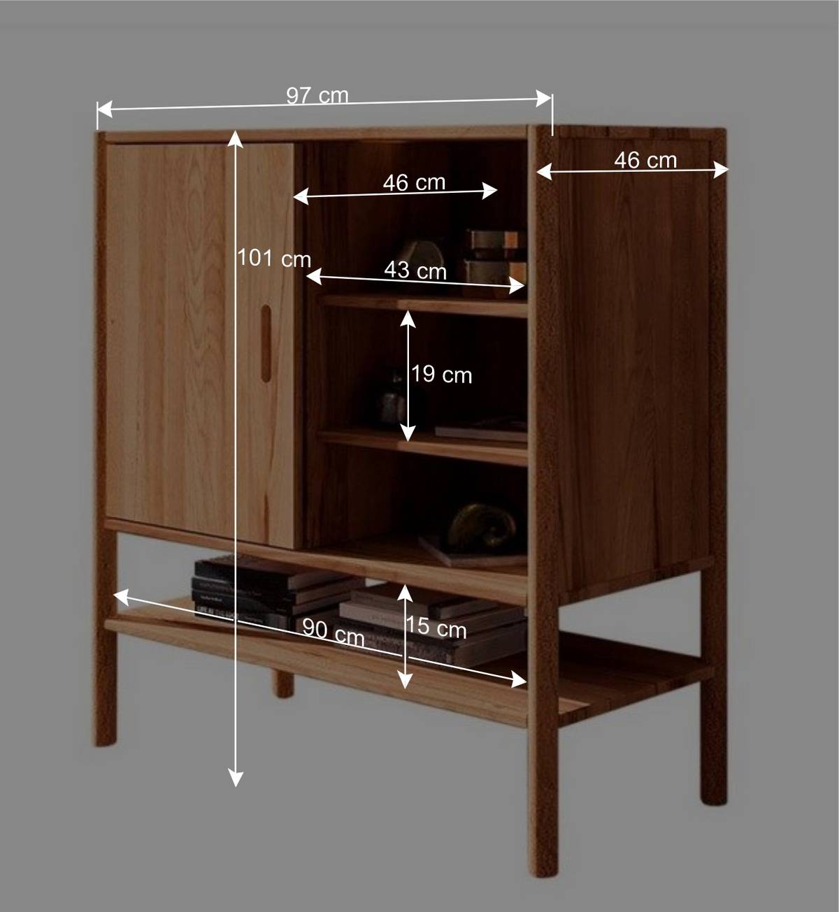 97x101x46 Schrank mit Tür & vier Fächern - Indrya
