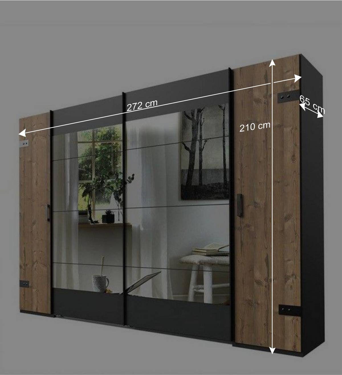 Kleiderschrank in Tanne Dekor & Grau - Ardila