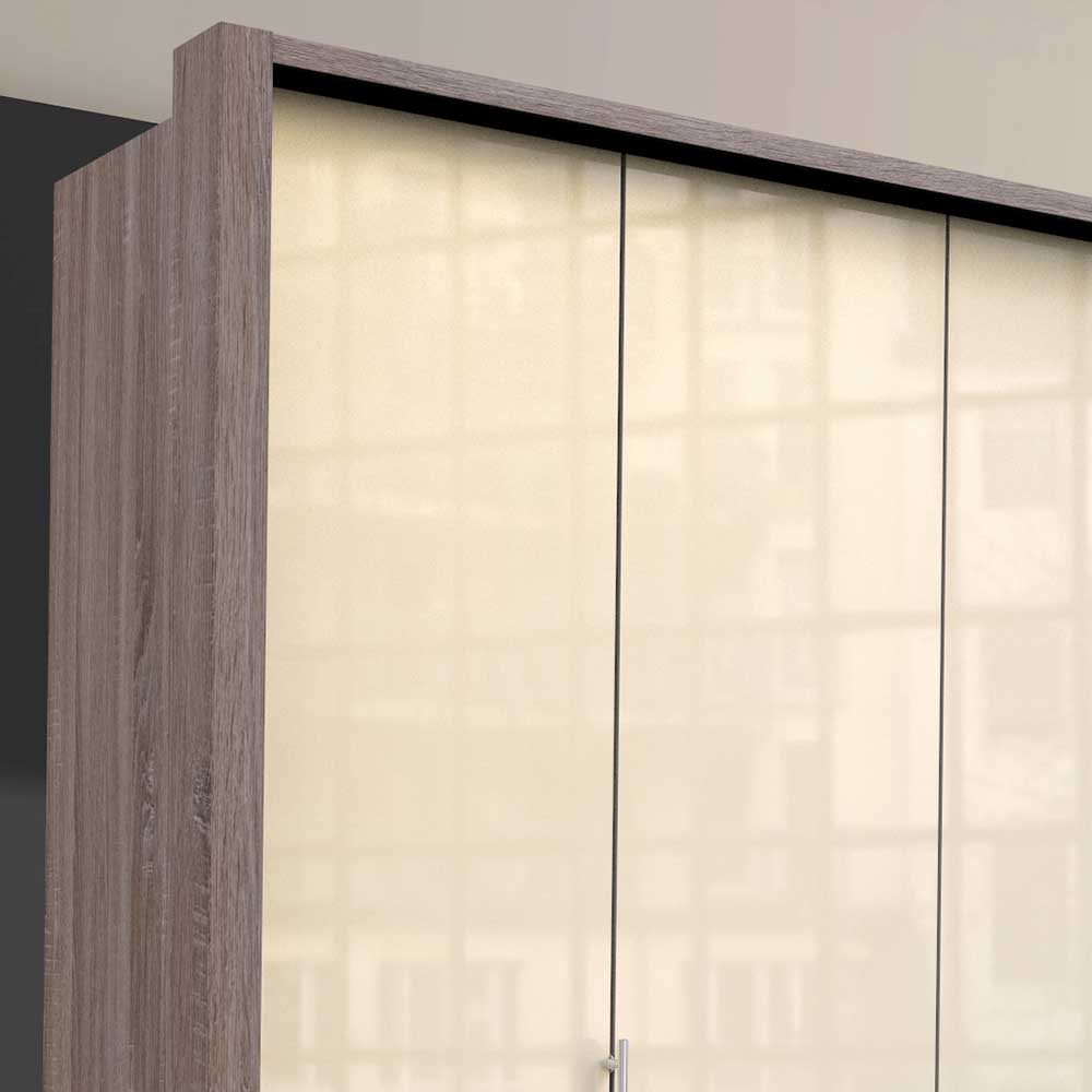 Kleiderschrank in Creme Glas & Eiche dunkel - Cluster