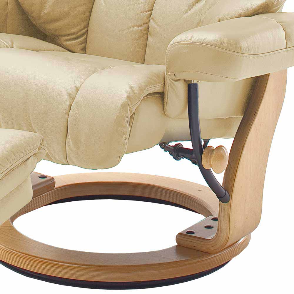 Verstellbarer Ledersessel in Creme & Natur Marika mit Fußhocker im Set (zweiteilig)