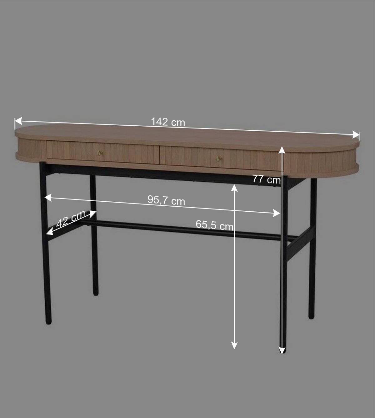 Ovaler Schreibtisch in Eiche White Wash - Sestron