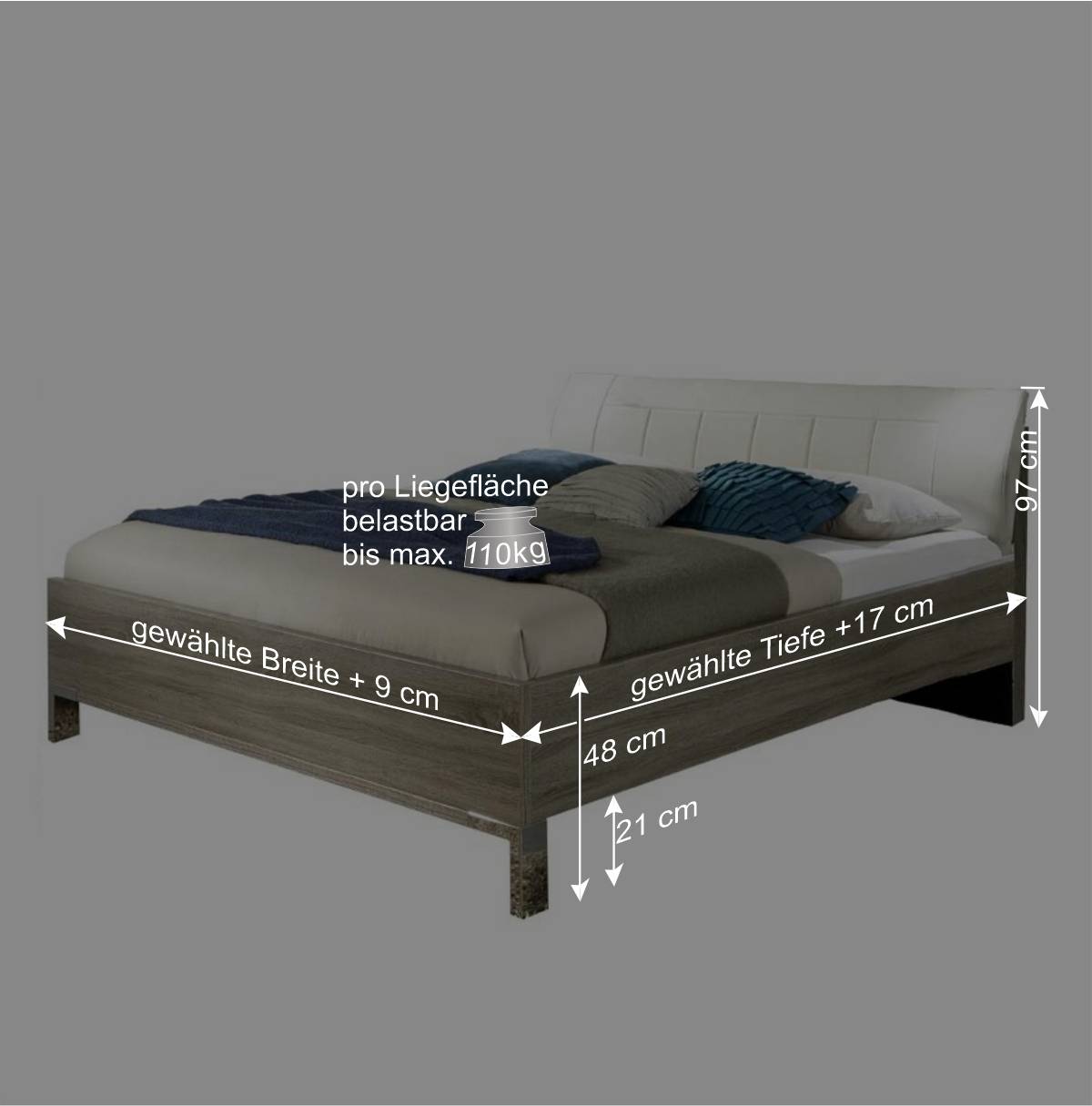 Doppelbett Symonya mit Polsterkopfteil in Creme