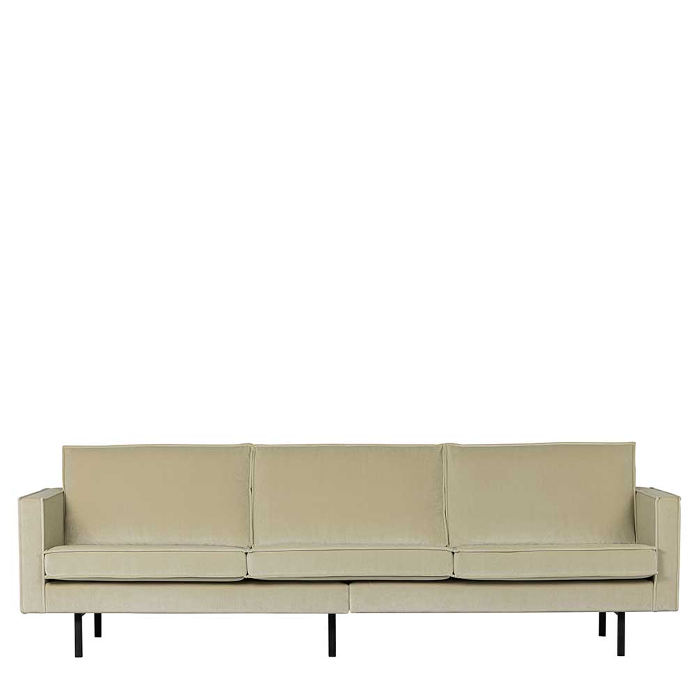 Dreisitzer Couch in graugrünem Samt mit schlanken schwarzen Beinen – Vontada