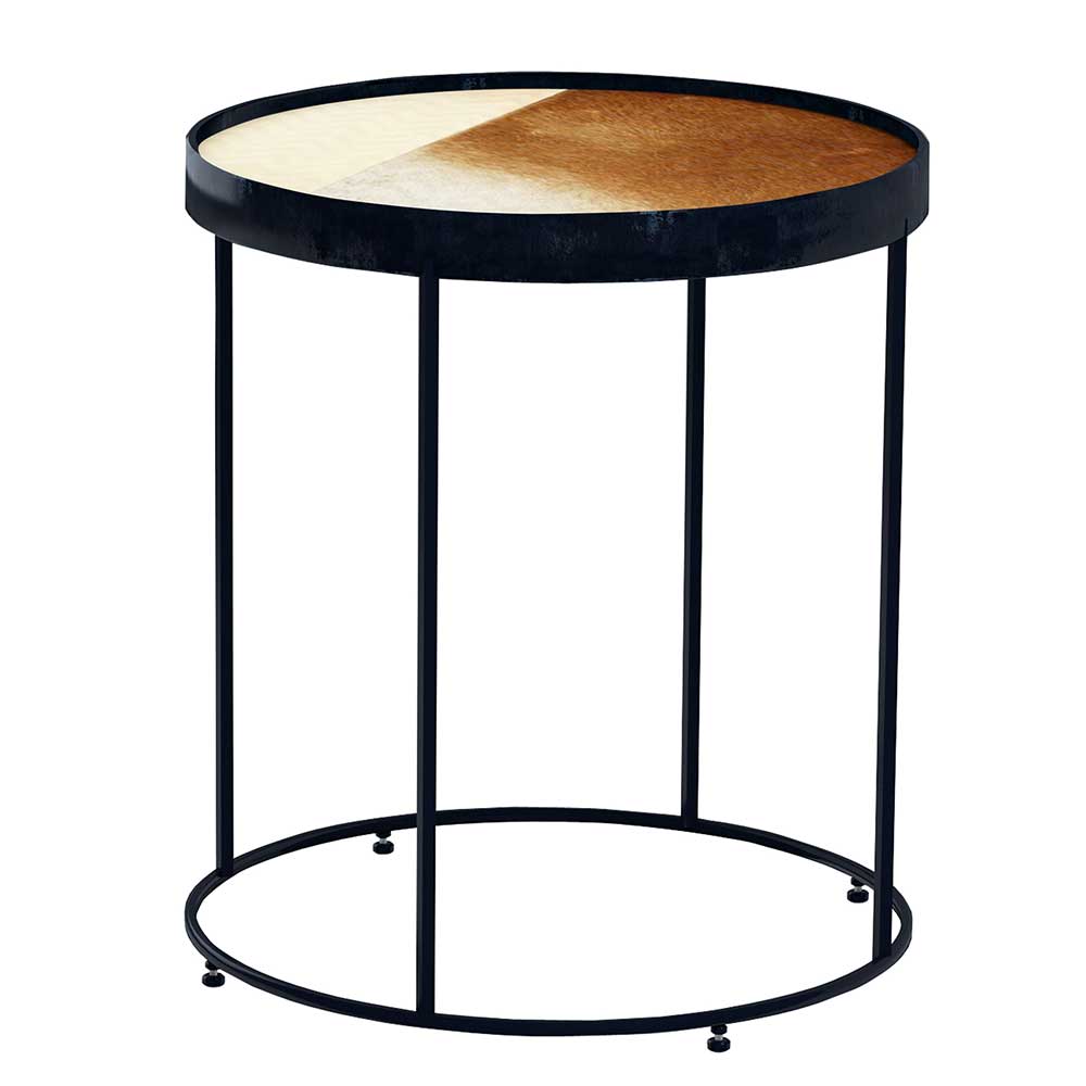 41cm runder Beistelltisch mit Fell & Furnier Platte - Hiscura