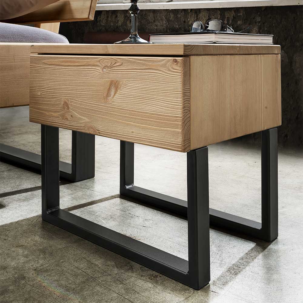 Kiefernholz Balkenbett mit LED Licht - Antina