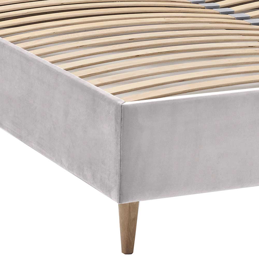 Hellgraues Polsterbett aus Samt - 140x200 cm - Yarah