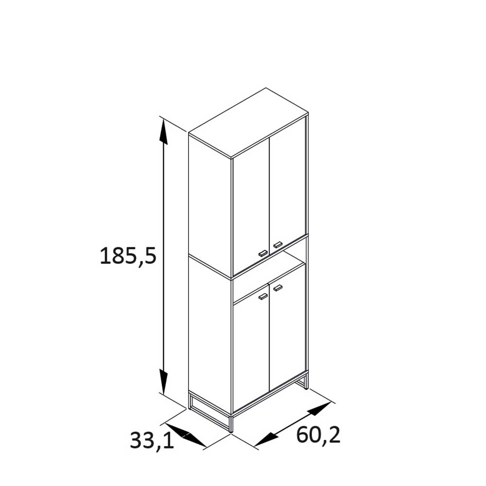 Schuhschrank Anderian Maße und Abmessungen mit Höhe 185,5 cm und Breite 60,2 cm – Anderian