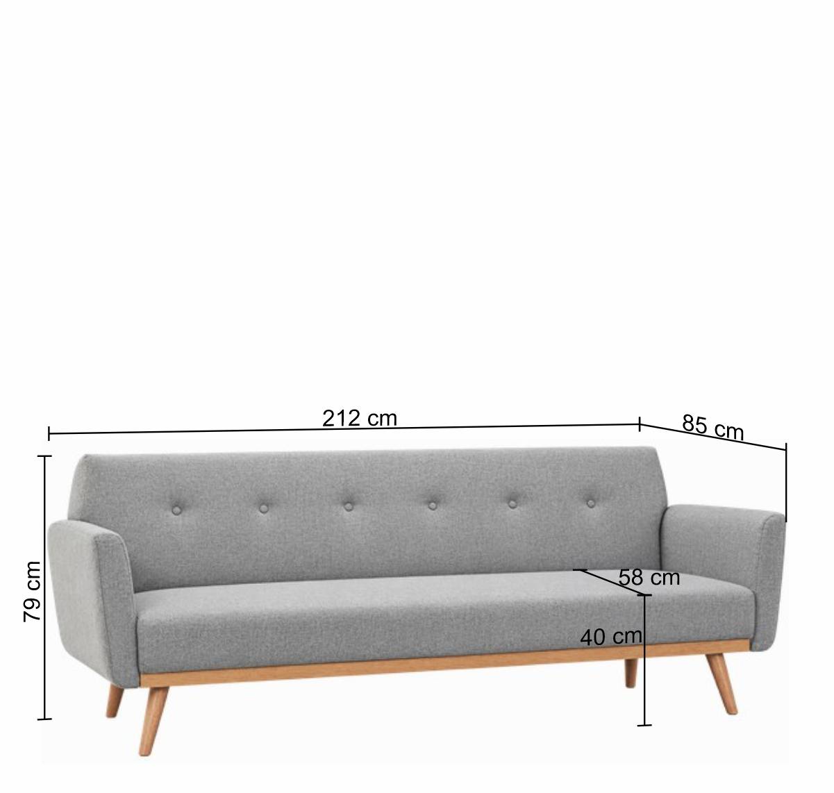Hellgraues 3er Klappsofa im Skandi Design - Belinda