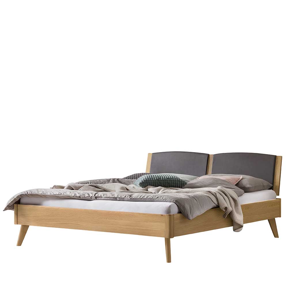 140x200 Bett aus Eiche Hell mit Kunstleder - Zubella