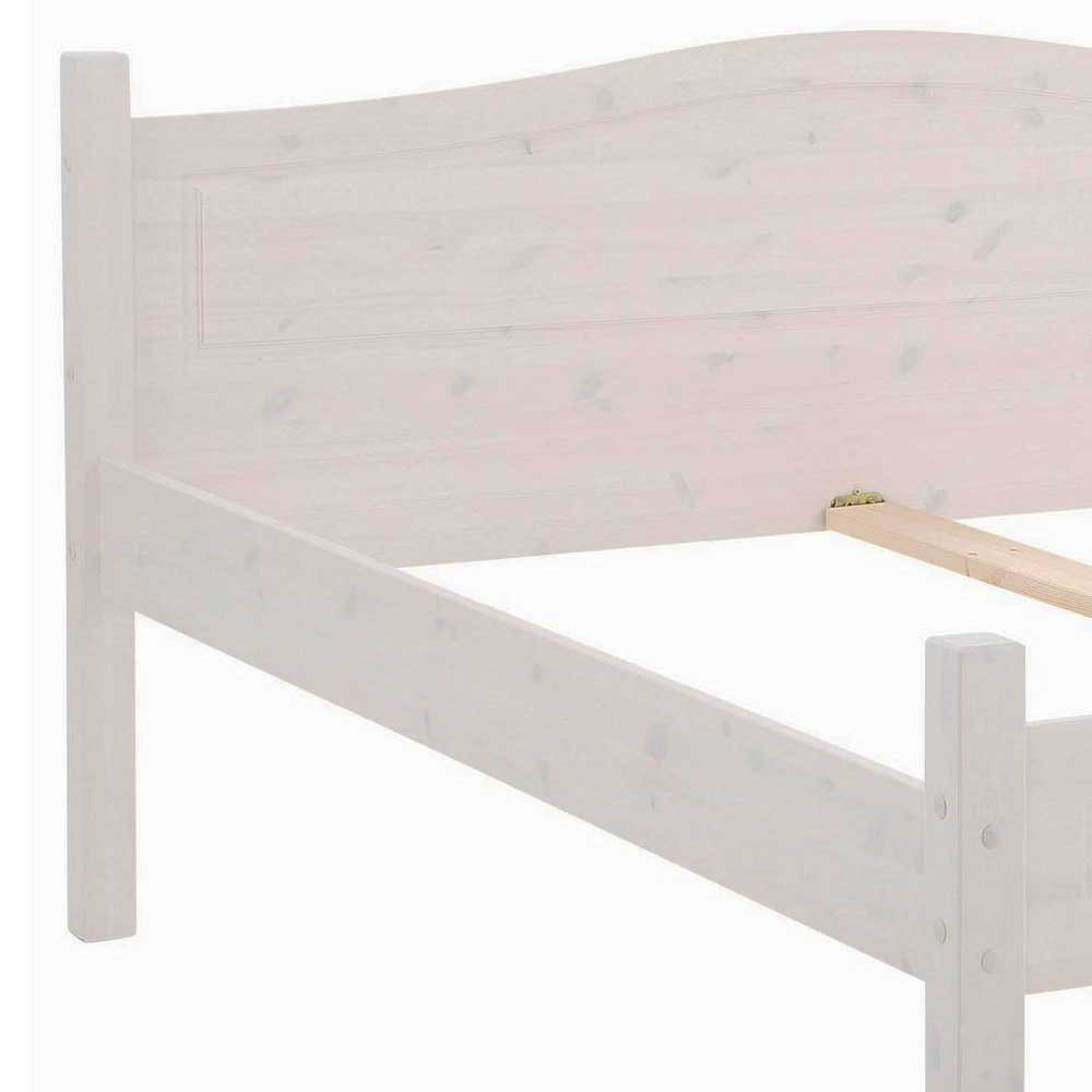 Stabiles weißes Kiefernbett aus Massivholz mit Lattenrostauflage – Ugo