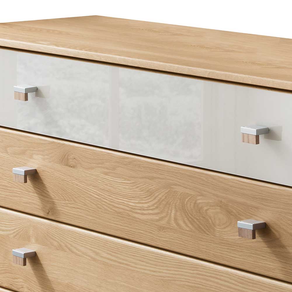141cm 5 Schubladen Kommode in Eiche & Beige - Emdsiva