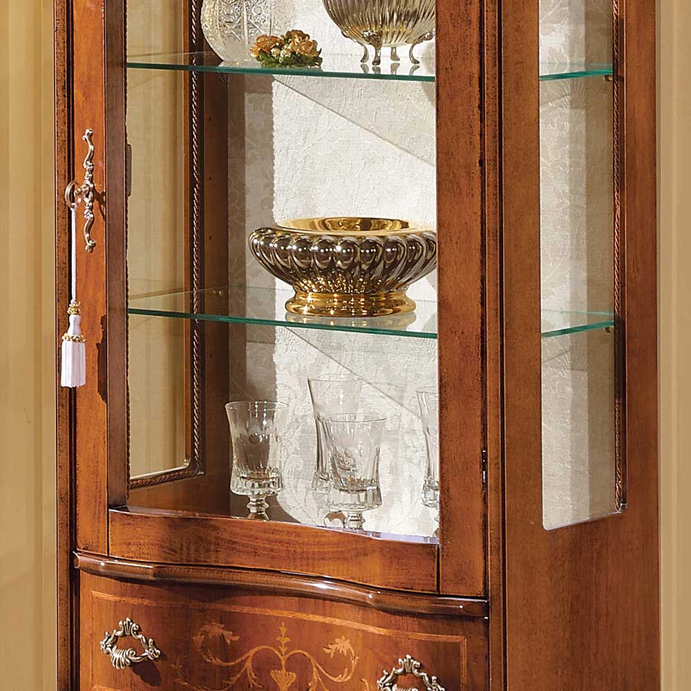 Elegante Holzvitrine mit Glastüren und unterer Schublade für Wohnzimmer – Agosto
