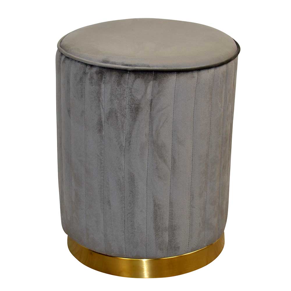 35x43x35 Runder Samthocker in Grau - Round