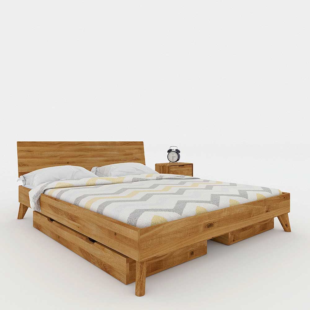 Wildeiche Massivholz Bett mit 2 Schubkästen - Eavy