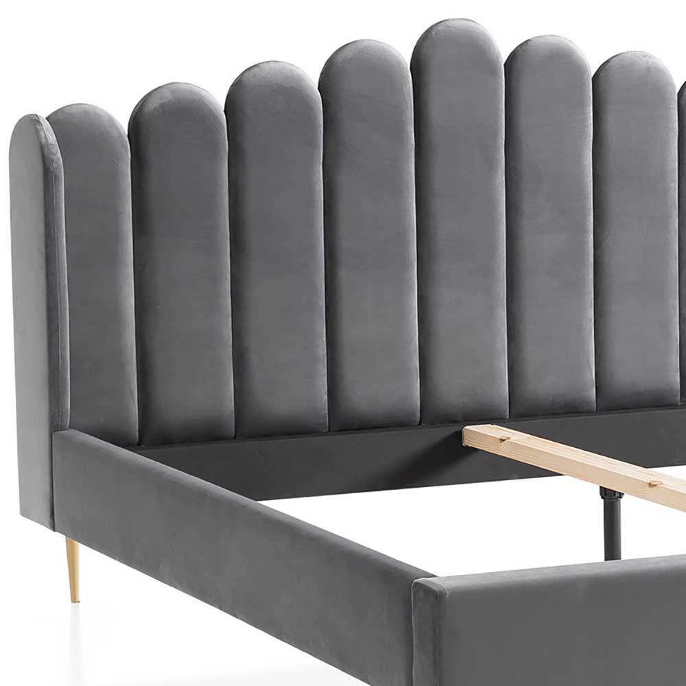 Graues Polsterbett mit Samt - Retro Design - Adara