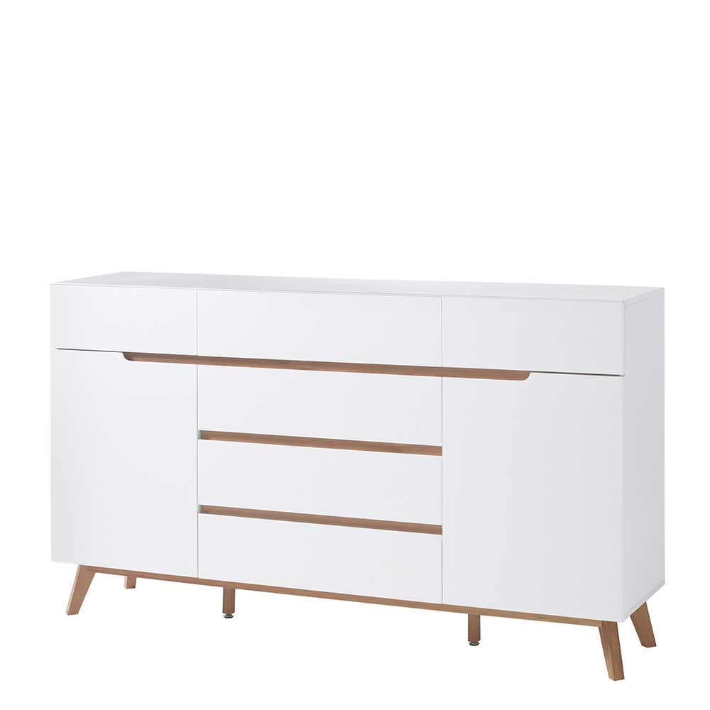 Retro Style Sideboard in Weiß & Eiche Aiola 169cm breit