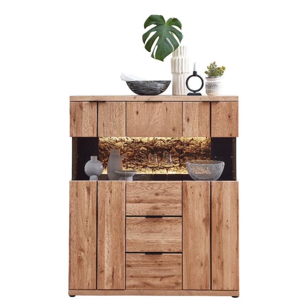 Highboard Vitrine in Wildeiche Bianco - Dritos