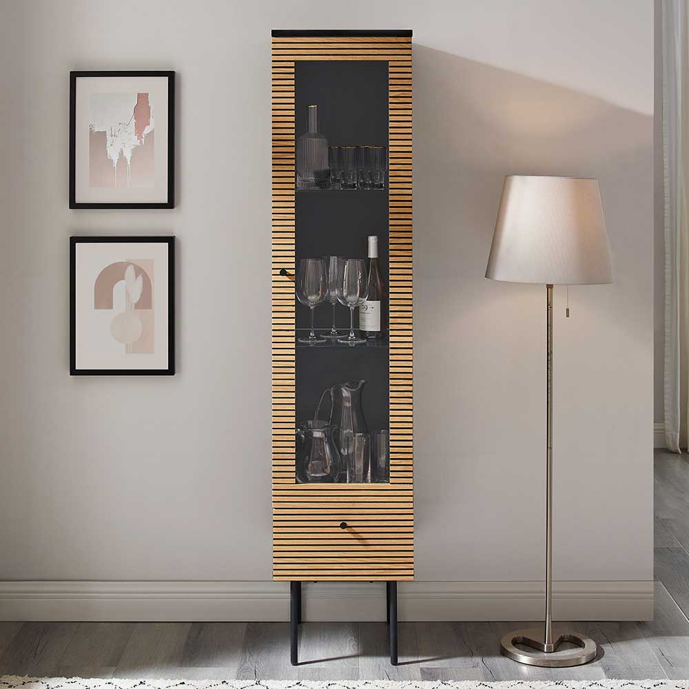40x179x43 Vitrine in Eiche und Schwarz - Piassona