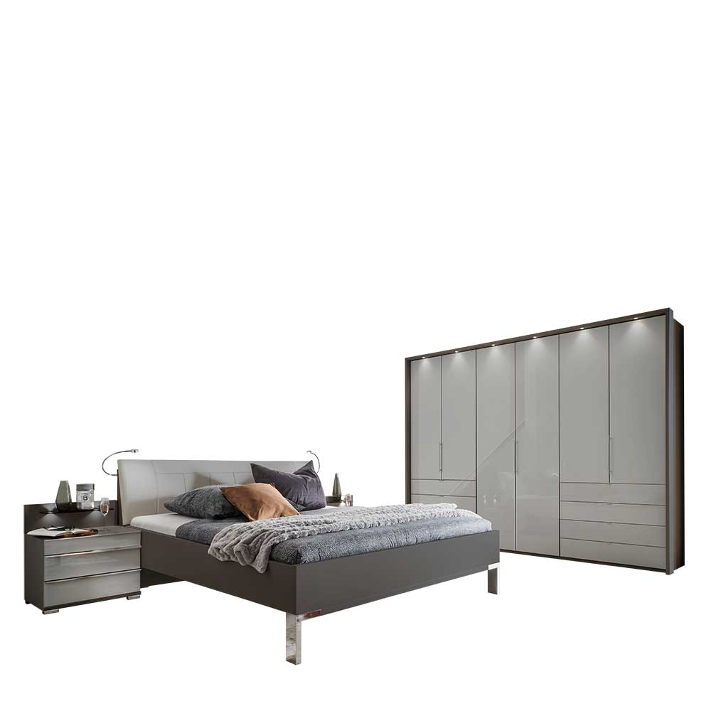 Set Schlafzimmer in Hellgrau & Braun - Ocavado (vierteilig)