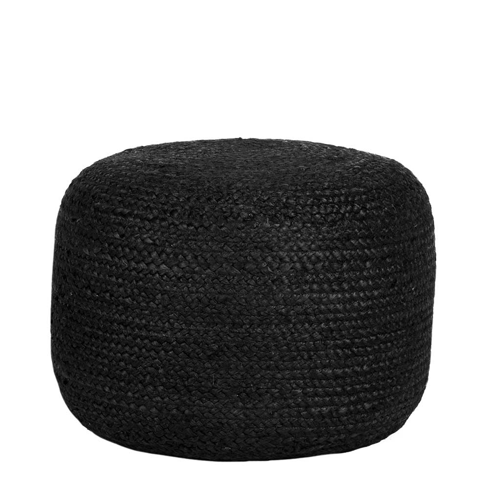Pouf Hocker in Schwarz Jute Geflecht - Racussa