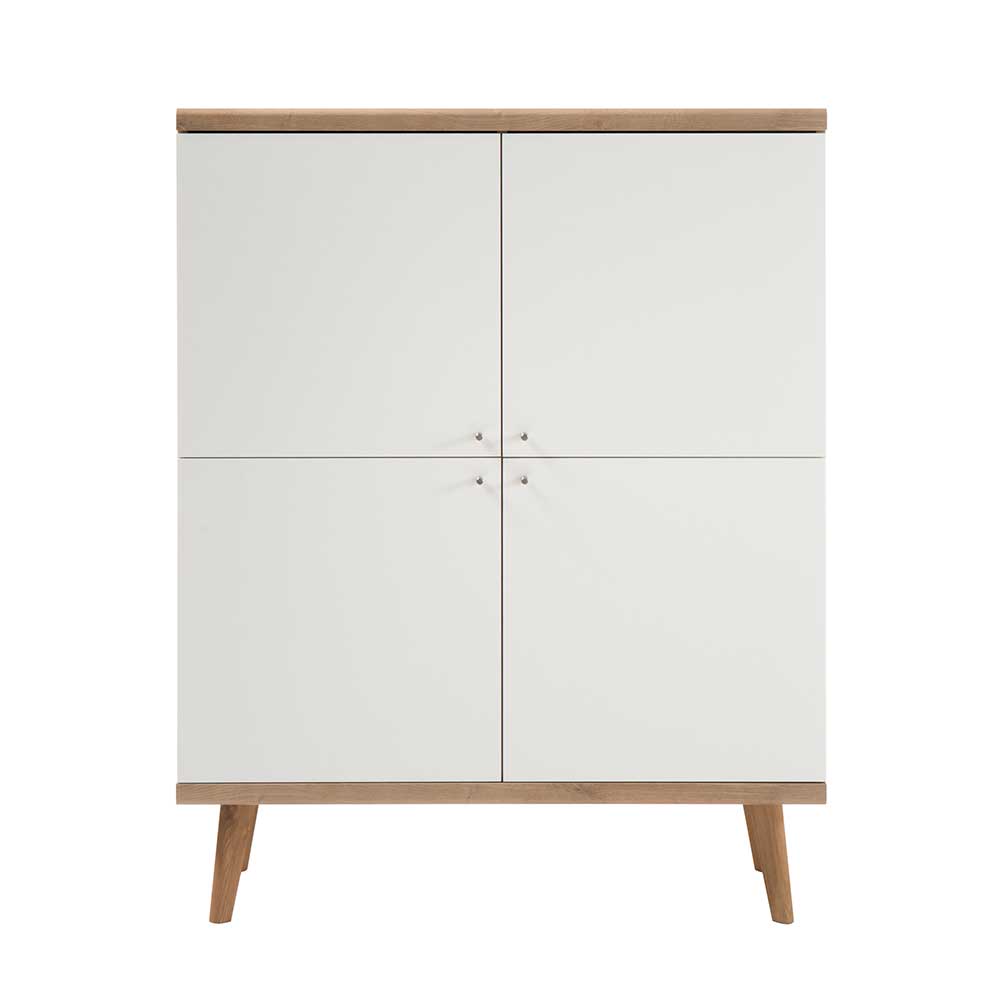 4-türiges Skandi Highboard in Weiß & Eiche - Cablos