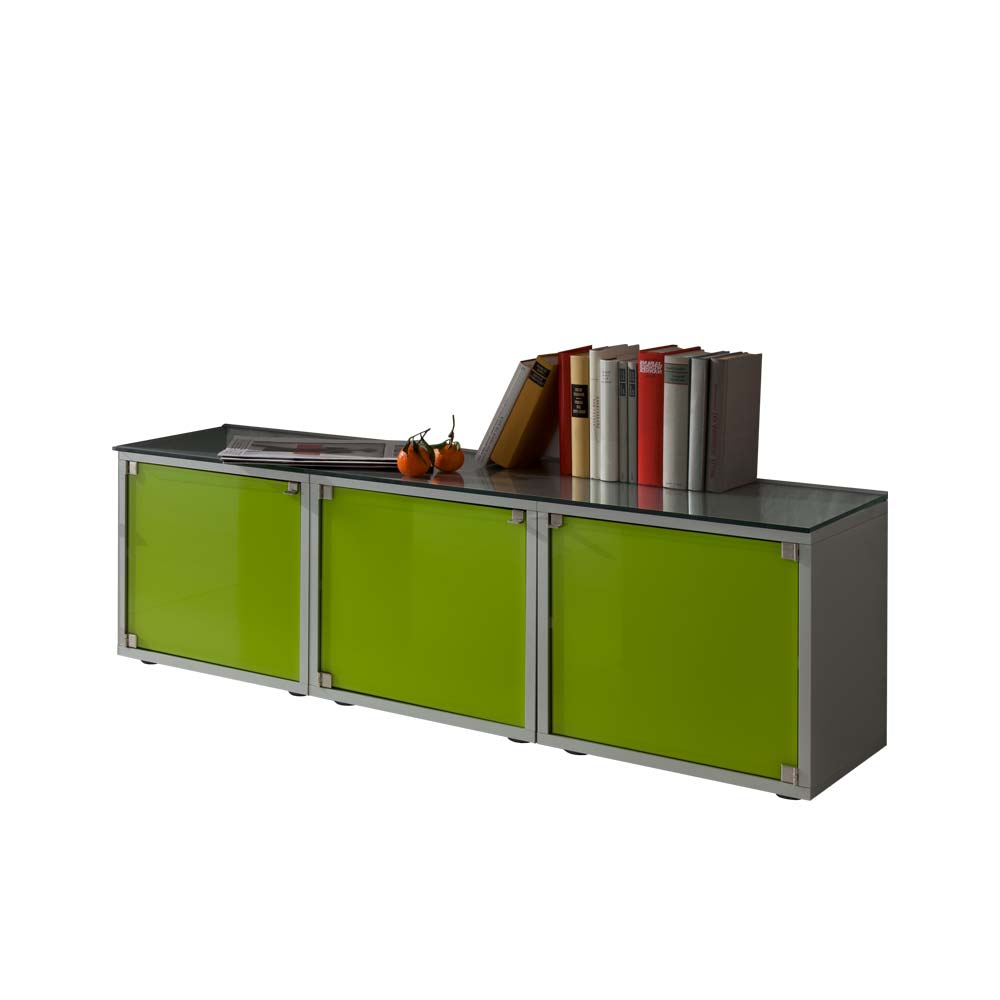 3-türiges Lowboard mit Glas Türen in Grün - Leaf