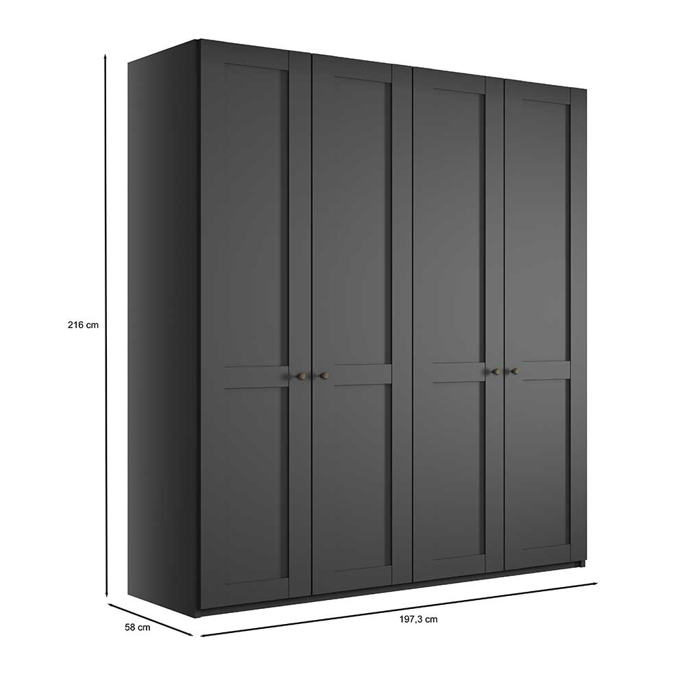 4-türiger Schlafzimmerschrank in Dunkelgrau - Mataram