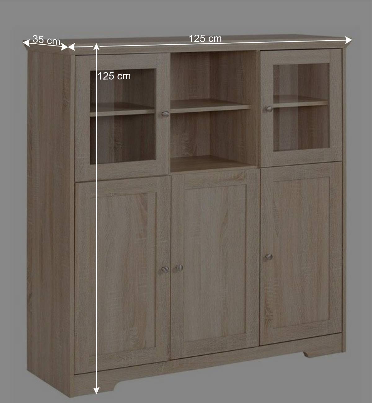 Landhaus Optik Highboard mit 2 Glastüren - Rienva