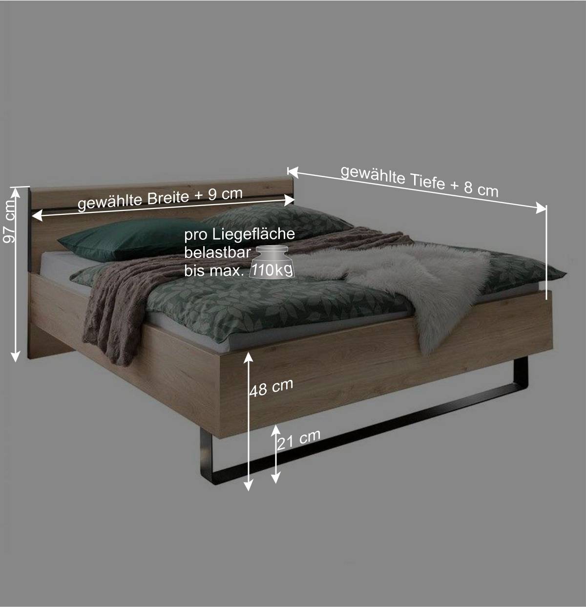 4 Längen Doppelbett mit Beleuchtung LED - Licruva II