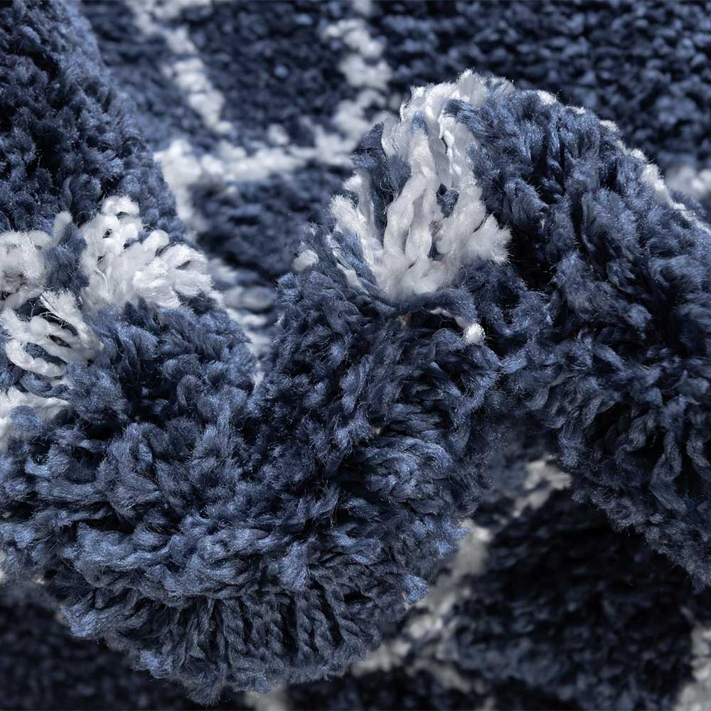 Moderner Hochflor Teppich in Blau mit Creme - Luzian