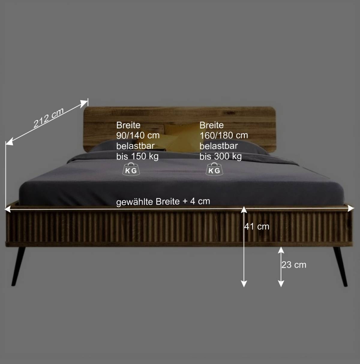 Wildeiche Bett mit Holzkopfteil - Casarius