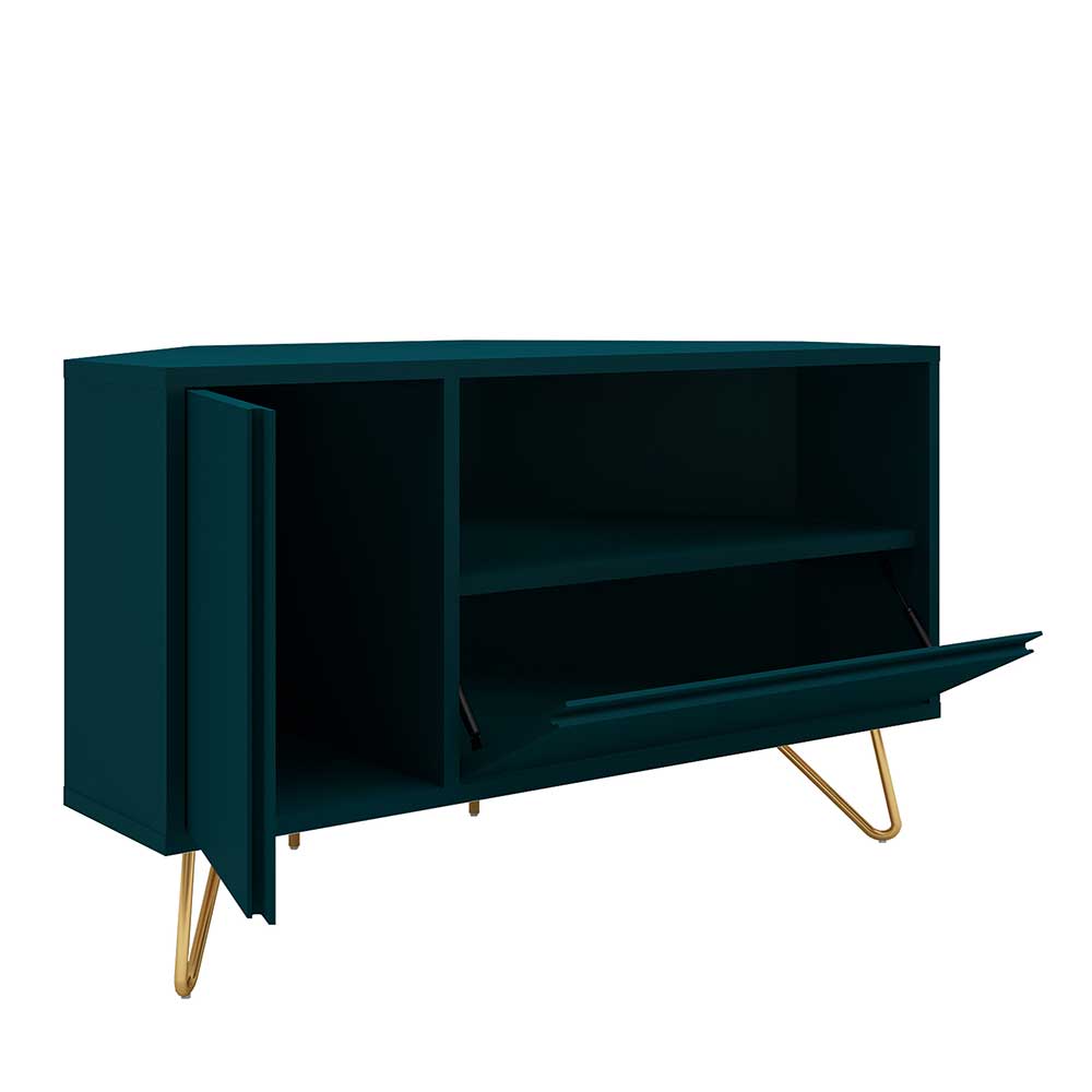 100x58x50 TV Eckschrank in Petrol & Gold - Cross