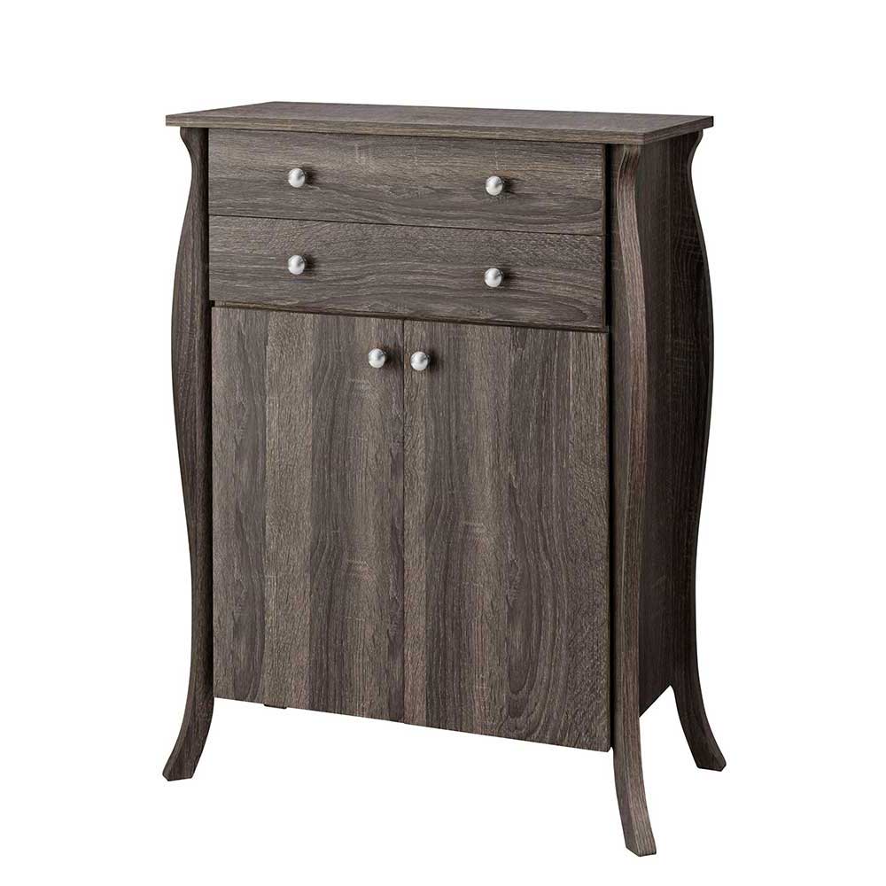 Holzoptik Badschrank mit zwei Schubladen und Flügeltüren, dunkles Holzdekor – Fionora