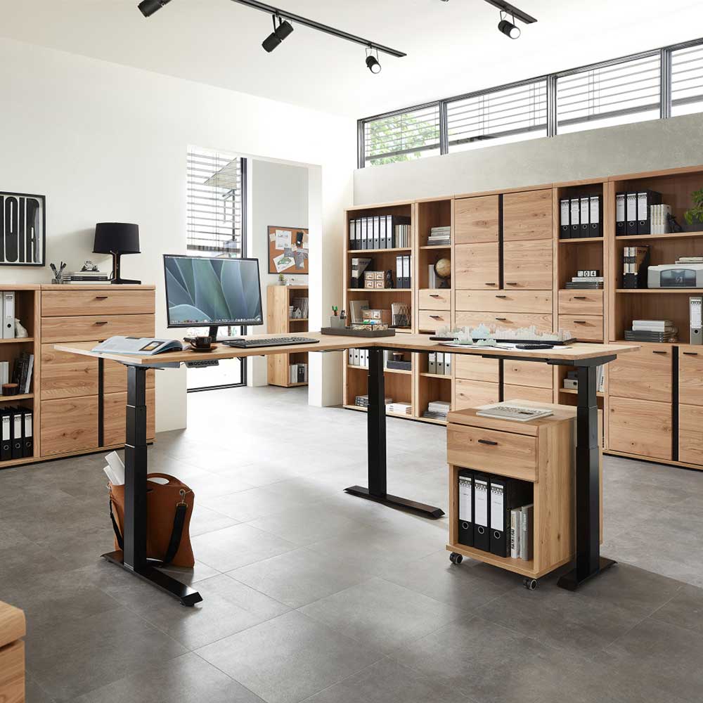 Elektrisch höhenverstellbarer Winkelschreibtisch modern - Emly
